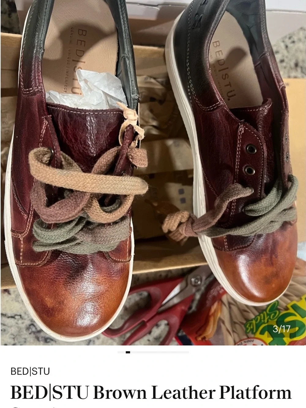 BED|STU Leather Sneakers in Cognac all leather- authentic-NEW 8-1/2